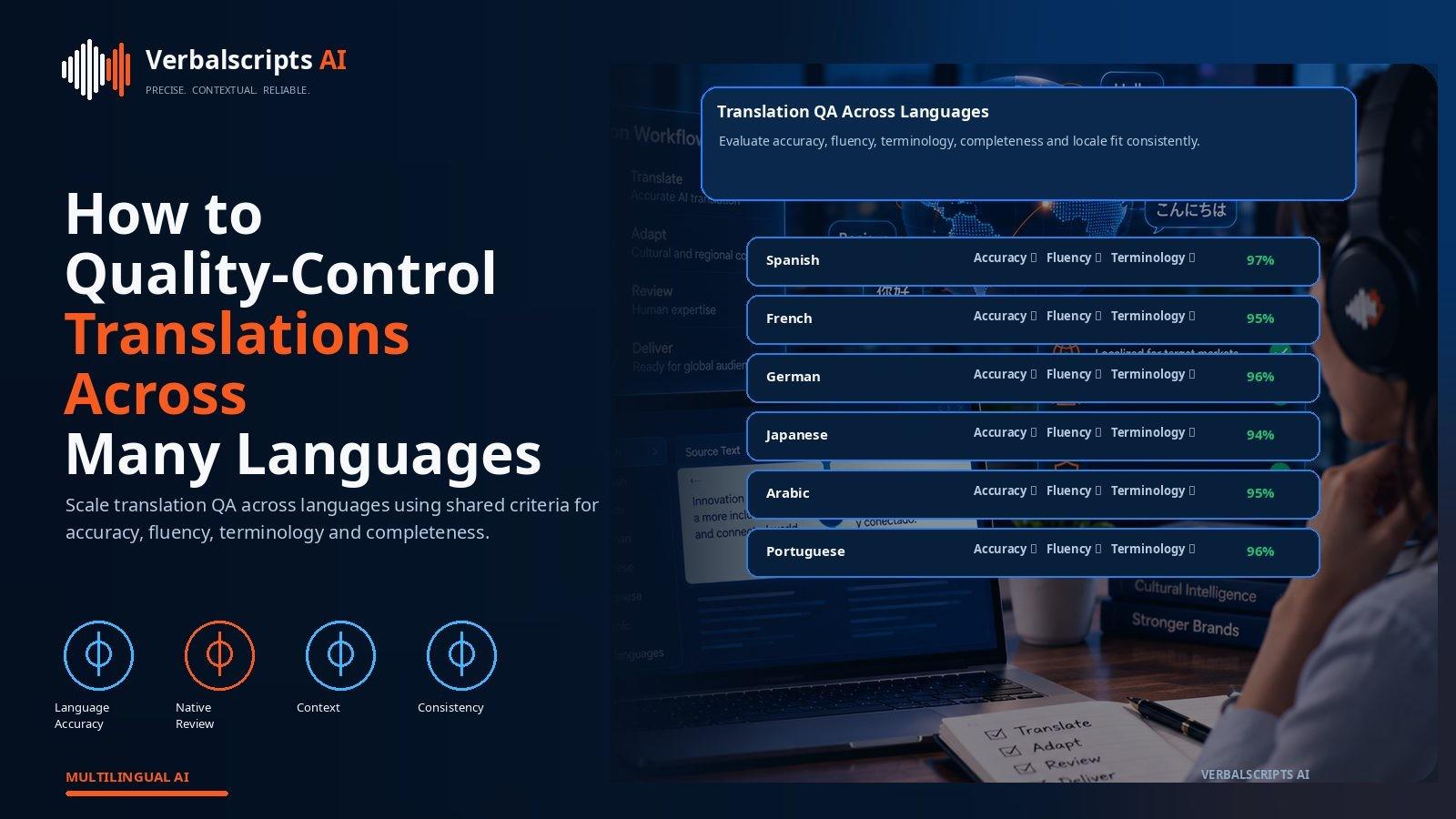 Global translation quality dashboard comparing critical errors, terminology and review status across many languages