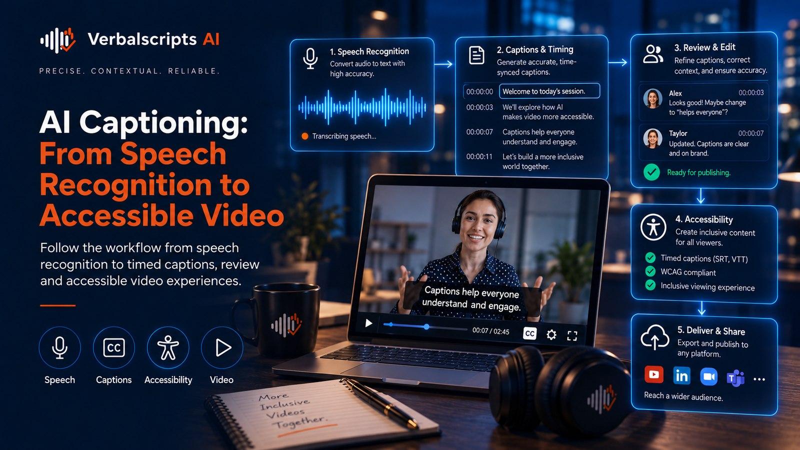 AI Captioning: From Speech Recognition to Accessible Video - Verbalscripts AI workflow illustration