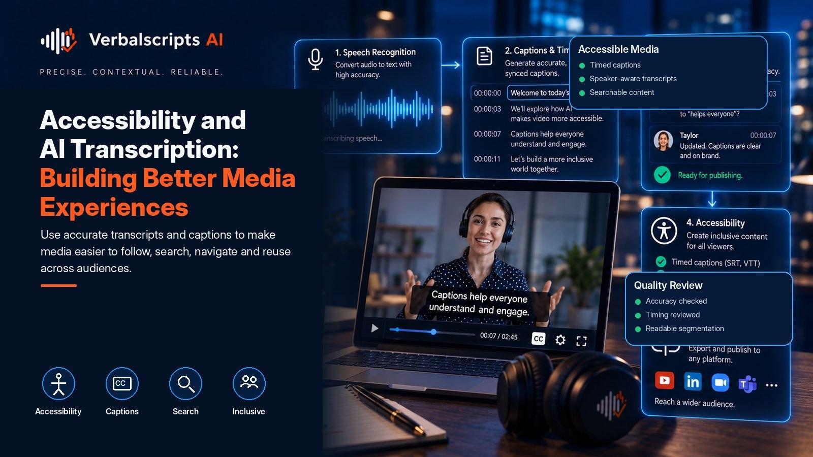 Accessibility and AI Transcription: Building Better Media Experiences - Verbalscripts AI workflow illustration