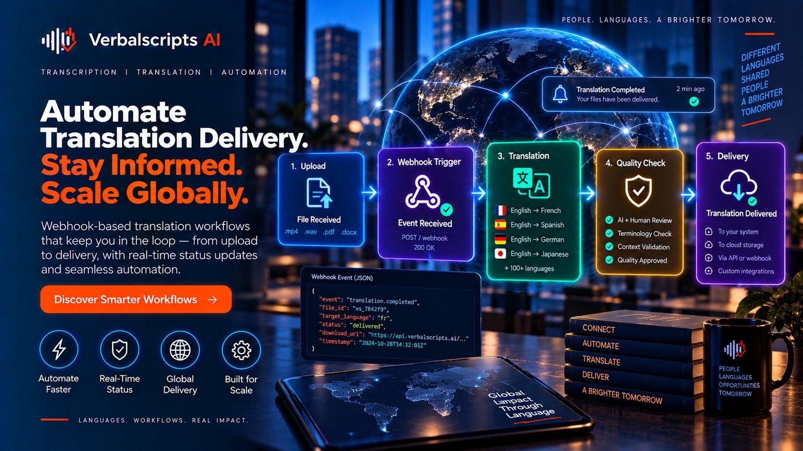 Editorial illustration for Webhook-Based Translation Workflows: Status, Delivery and Automation