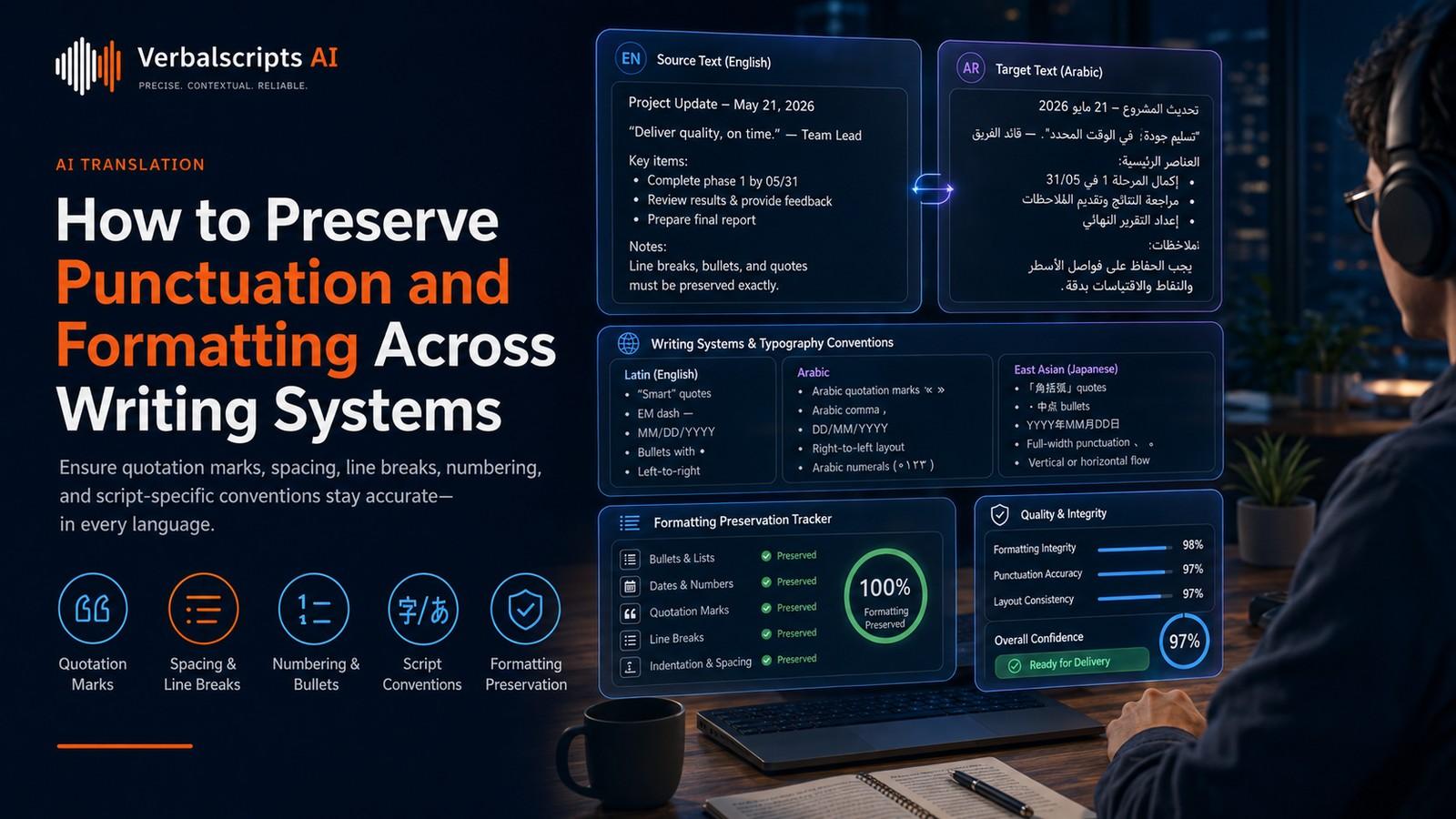 Developer translation API architecture showing application, authentication, language detection, glossary, translation and QA