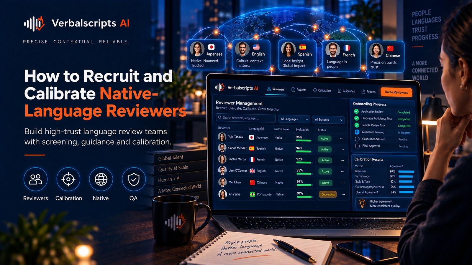 How to Recruit and Calibrate Native-Language Reviewers - Verbalscripts AI workflow illustration