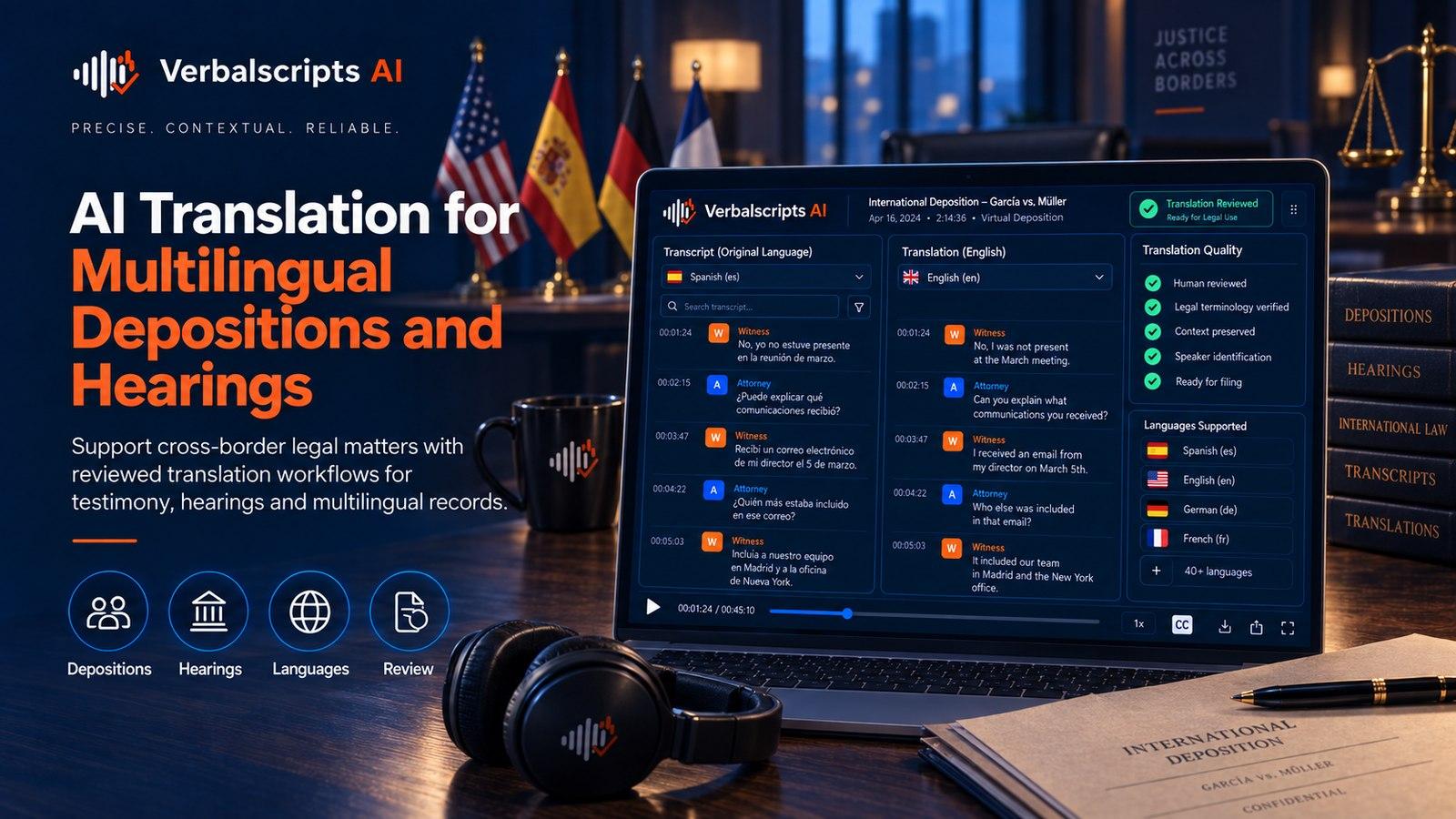 AI Legal Translation: A Complete Guide to Human-Reviewed Document Translation - Verbalscripts AI workflow illustration